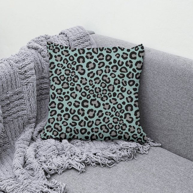     Sage Green Leopard Pattern Girly Cheetah Print Throw Pillow (Creator Uploaded)
