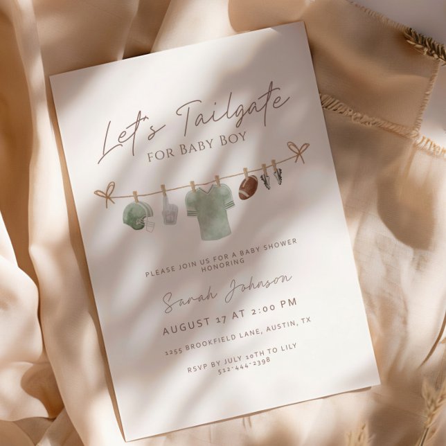 Sage green Let’s Tailgate Football Baby Shower Invitation (Creator Uploaded)