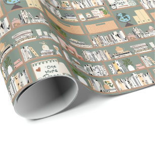 Sage Green Library Bookshelf Wrapping Paper