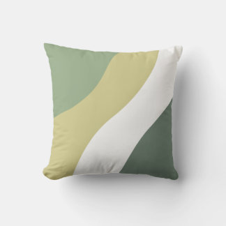 Sage Green, Light Brown, White Wave Throw Pillow
