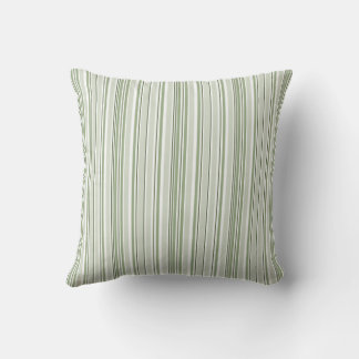 Sage Green (Light, Medium, Dark) and White Stripes Throw Pillow