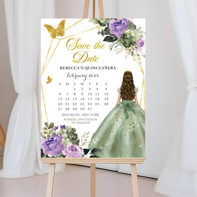 Sage Green Lilac 15 Años Save The Date Calendar Invitation (Creator Uploaded)