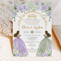 Sage Green Lilac Floral Twin Girls Quinceañera
