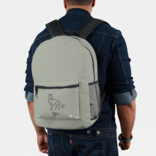 Sage Green Line Art Fox Kids Personalized Name Printed Backpack