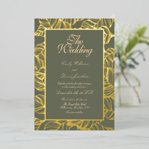 Sage Green Line Art Leaves Pattern Elegant Gold