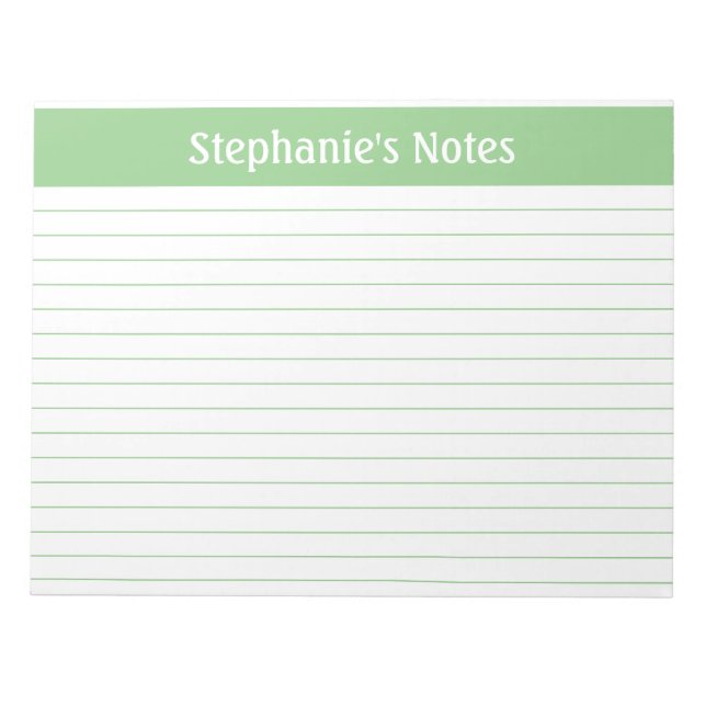 Sage Green Lined 11 x 8.5 Landscape Personalized Notepad (Front)
