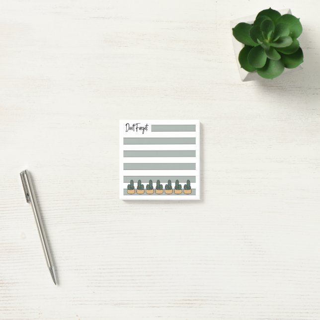 Sage Green | Lined | Potted Cactus - Post-it Notes (Office)
