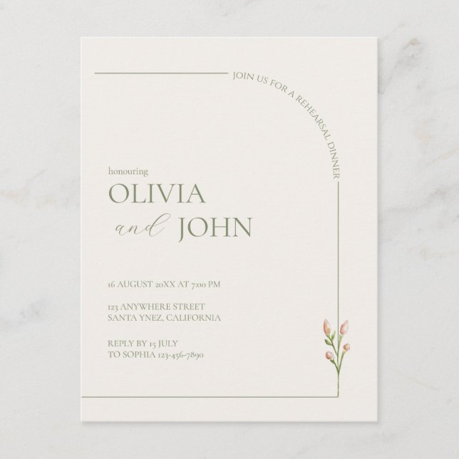 Sage Green & Linen Arch Minimal Rehearsal Dinner  (Front)