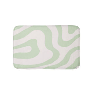 Sage Green Liquid Swirl Groovy Stripe Y2K Pattern Bath Mat