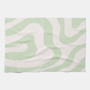 Sage Green Liquid Swirl Groovy Stripe Y2K Pattern Kitchen Towel