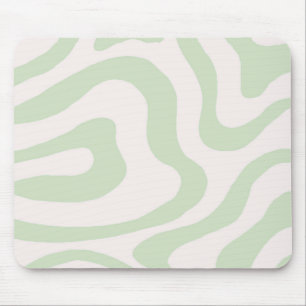Sage Green Liquid Swirl Groovy Stripe Y2K Pattern Mouse Pad