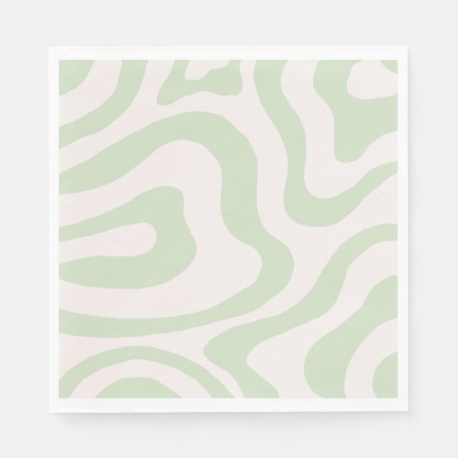 Sage Green Liquid Swirl Groovy Stripe Y2K Pattern Napkin (Front)