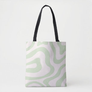 Sage Green Liquid Swirl Groovy Stripe Y2K Pattern Tote Bag