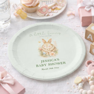 Sage Green Little Bunny Neutral Baby Shower Paper Plate