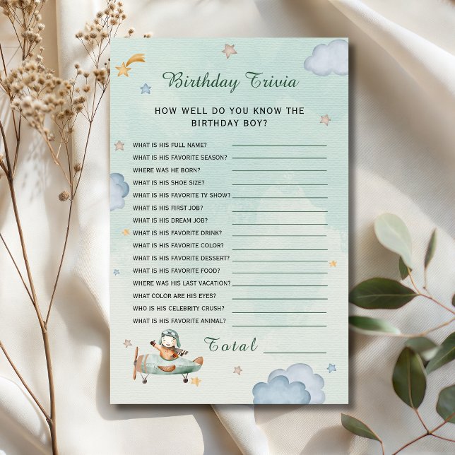 Sage Green Little Pilot Birthday Trivia Card (Creator Uploaded)