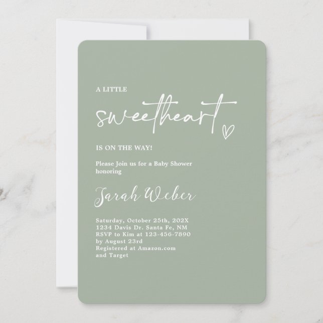 Sage Green Little Sweetheart Baby Shower Invitation (Front)
