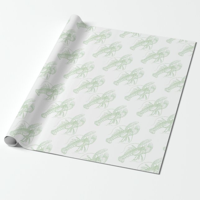 Sage Green Lobster Wrapping Paper (Unrolled)