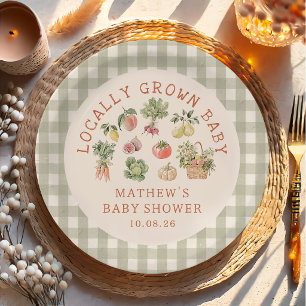 Sage Green Locally Grown Baby Shower Paper Plates