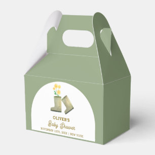 Sage Green Locally Grown Floral Boots Baby Shower Favor Box