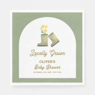 Sage Green Locally Grown Floral Boots Baby Shower Napkin