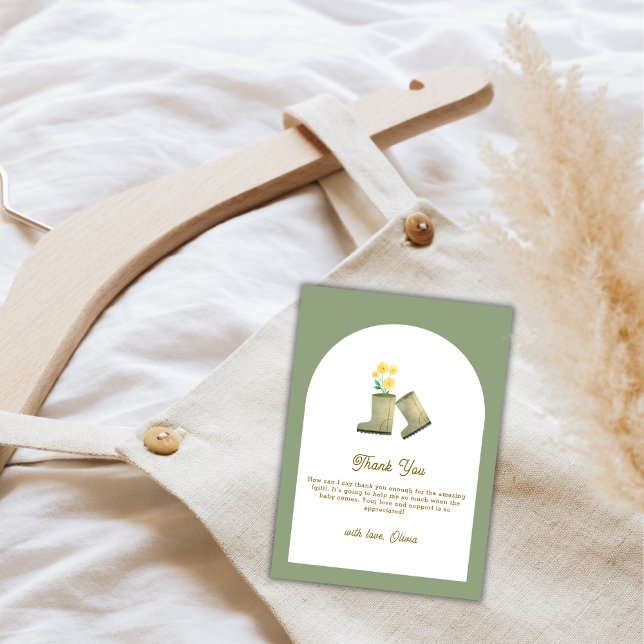 Sage Green Locally Grown Floral Boots Baby Shower  Thank You Card (Sage Green Locally Grown Floral Boots Baby Shower Thank You Card)