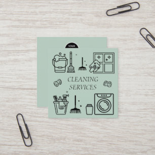 Sage Green Logo Cleaning Services Commercial Square Business Card