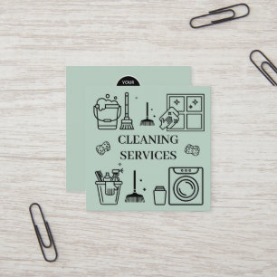 Sage Green Logo Cleaning Services Commercial Square Business Card