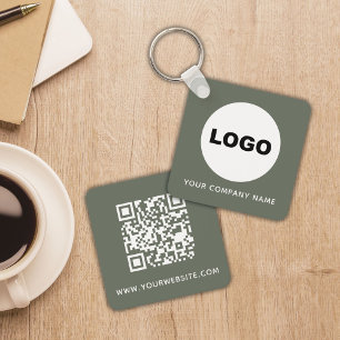 Sage Green Logo QR Code Social Media Keychain
