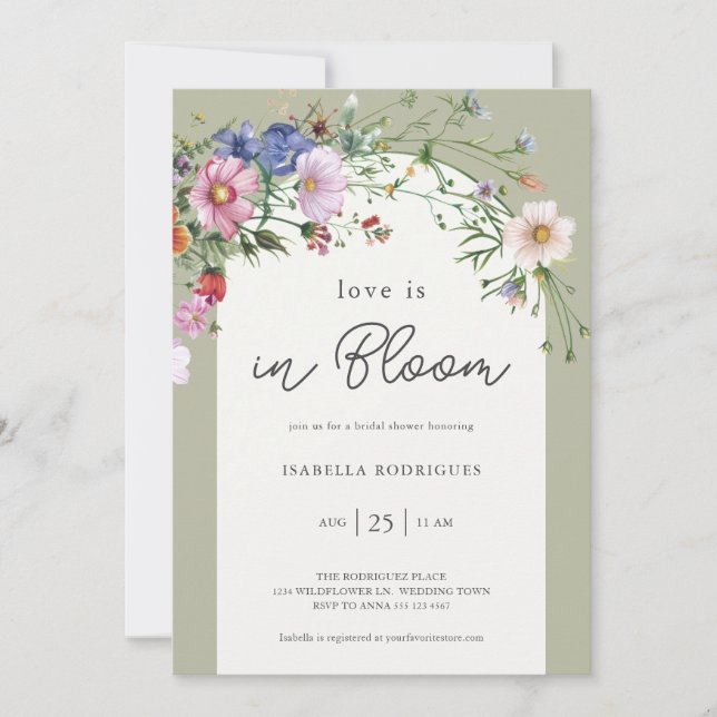 Sage Green Love in Bloom Bridal Shower Invitation (Front)