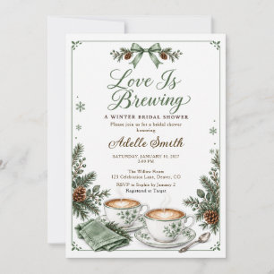 Sage Green Love Is Brewing Winter Bridal Shower Invitation