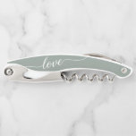 Sage Green Love Thank You Wedding Favour  Corkscrew<br><div class="desc">Elegance Meets Functionality: Personalized Sage Green & White Love Corkscrew Your wedding day is a celebration of love, and what better way to express your appreciation to your guests than with a personalized keepsake? The Sage Green & White Love Thank You Wedding Favour Waiter's Corkscrew combines elegance with functionality, making...</div>