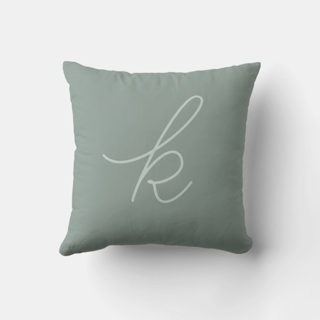 Sage Green Lowercase Script Letter Throw Pillow (Back)
