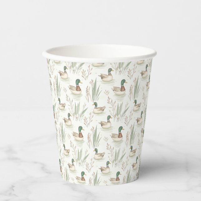 Sage Green Lucky Duck Birthday Party Paper Cups (Front)