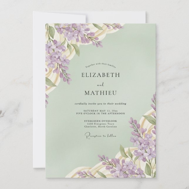 Sage Green Lush Lilac Wedding Invitation (Front)