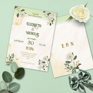 Sage Green Magnolia  Floral Wedding Invitation 