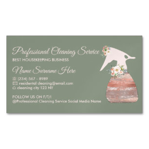 Sage Green Maid Spray Flower Glamour Cleaning Magnetic Business Card