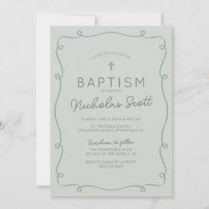 Sage Green Main tiré Baptême Invitation
