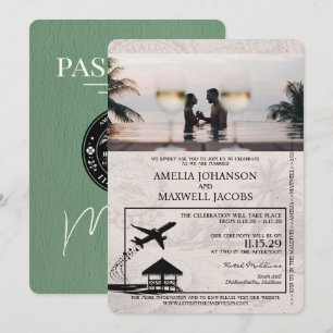 Sage Green Maldives Passport Wedding Invitation