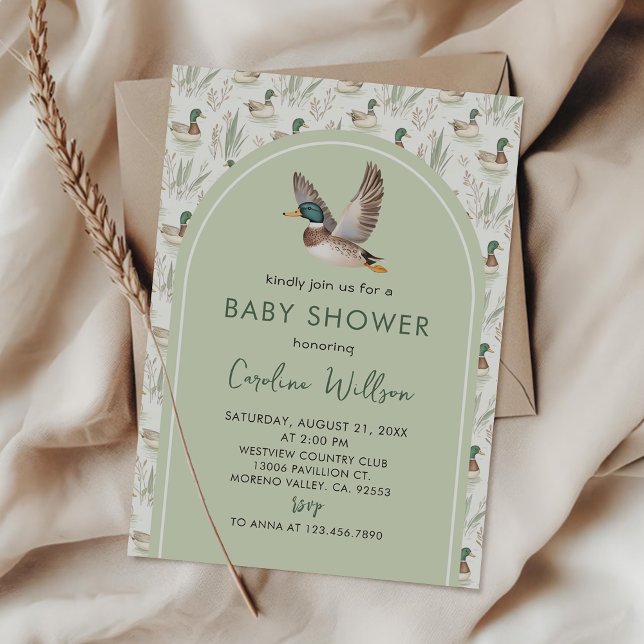 Sage Green Mallard Duck Baby Shower Invitation (Creator Uploaded)