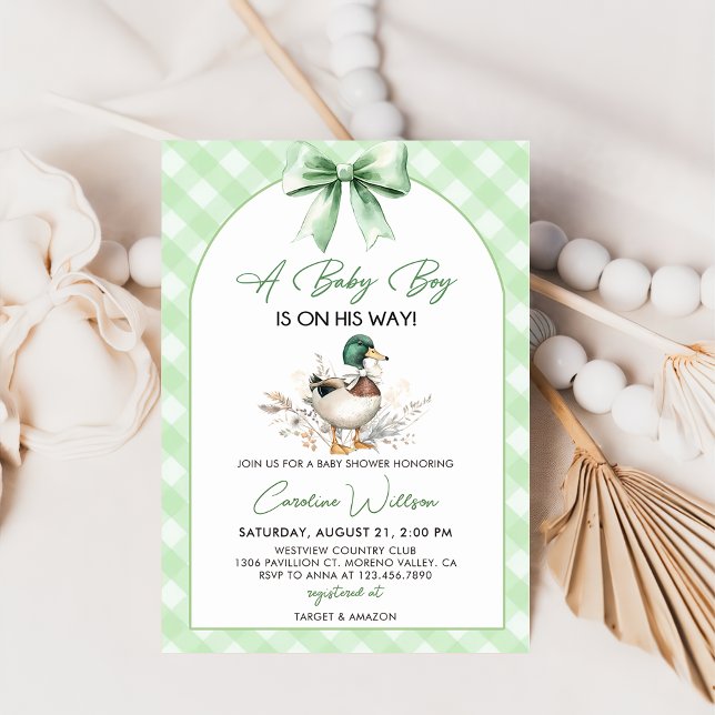 Sage Green Mallard Duck Boy Baby Shower Invitation (Creator Uploaded)