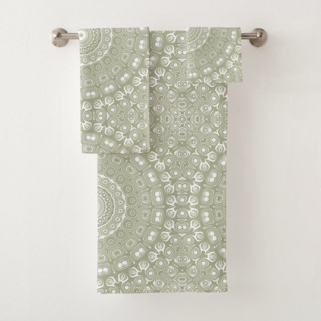 Sage Green Mandala Pattern Bath Towel Set (Insitu)