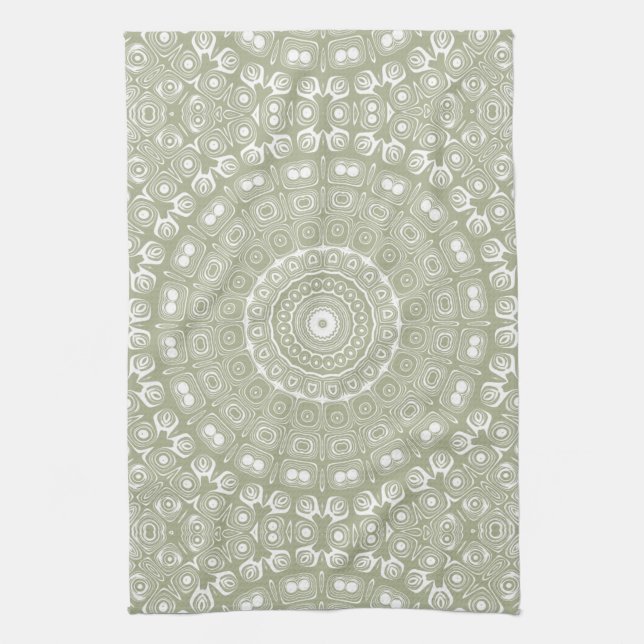 Sage Green Mandala Pattern Kitchen Towel (Vertical)