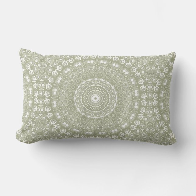 Sage Green Mandala Pattern Lumbar Pillow (Front)