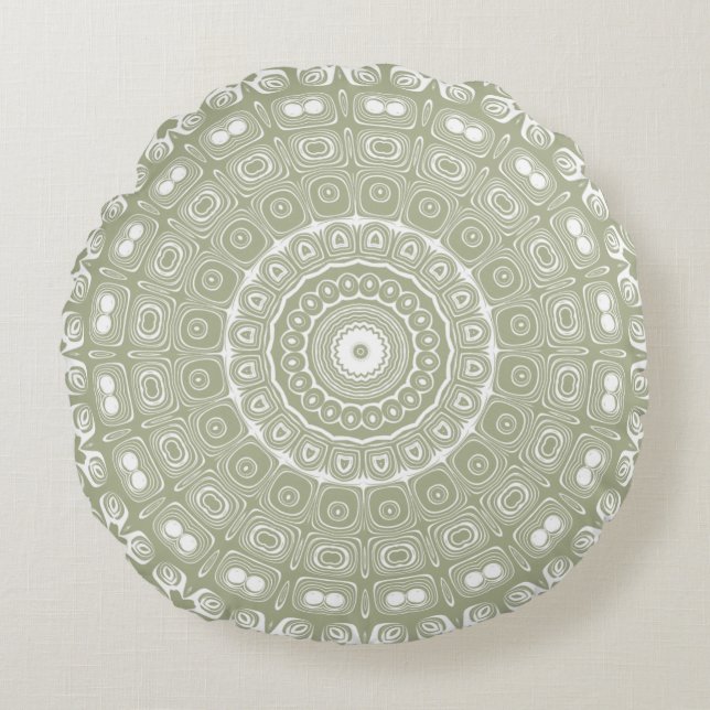 Sage Green Mandala Pattern Round Pillow (Front)
