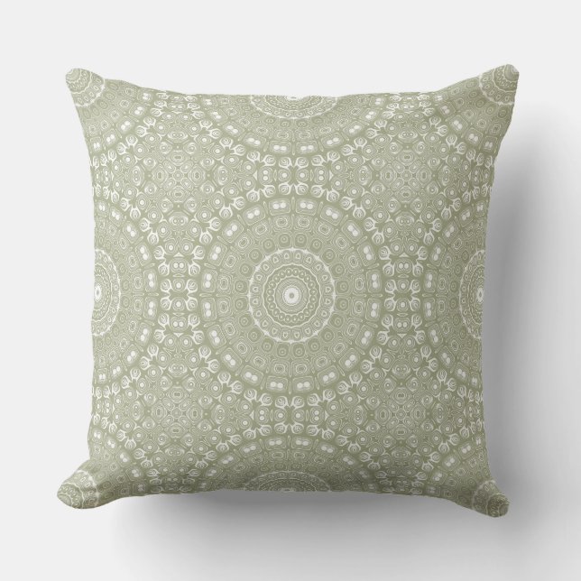 Sage Green Mandala Pattern Throw Pillow (Front)