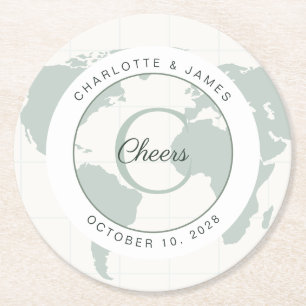 Sage Green Map Wedding Party Cheers Custom Round Paper Coaster