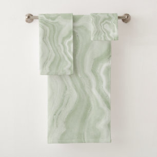 Sage Green Marble Bath Towel Set