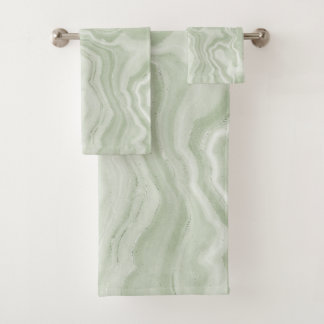 Sage Green Marble Bath Towel Set