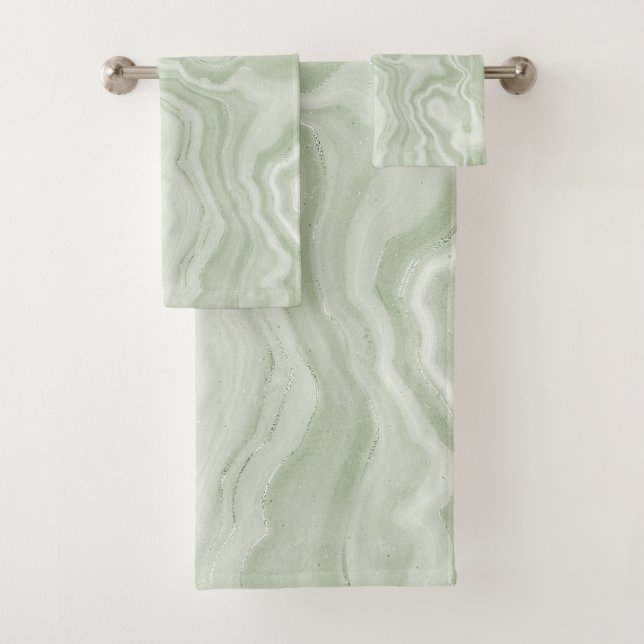 Sage Green Marble Bath Towel Set (Insitu)