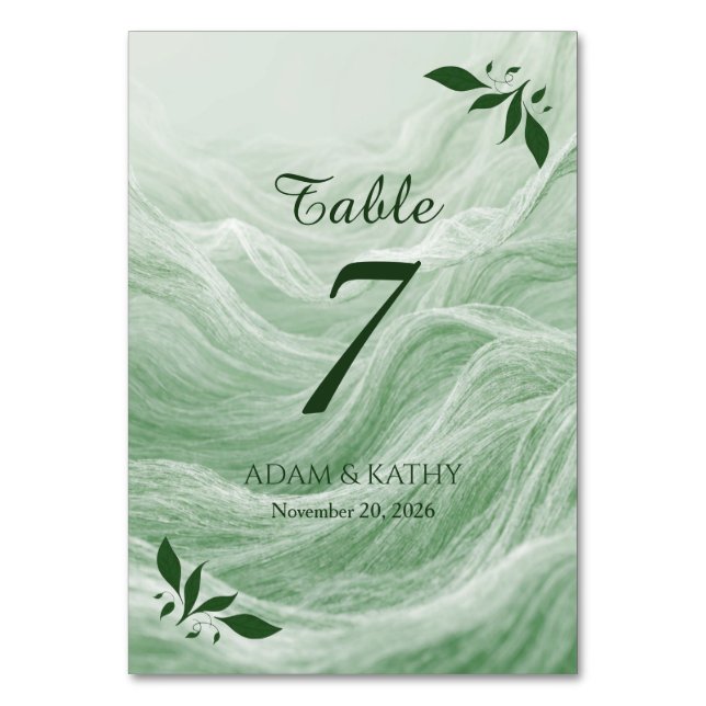 Sage Green Marble & Gold Table Number (Front)
